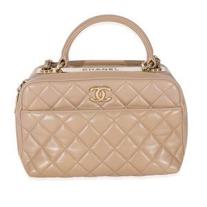 Chanel Beige Quilted Lambskin CC Trendy Bowling Bag